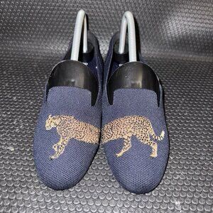 Vivaia Audrey Round-Toe Cheetah Embroidered Navy Blue Loafers WomenSize 37 (6)
